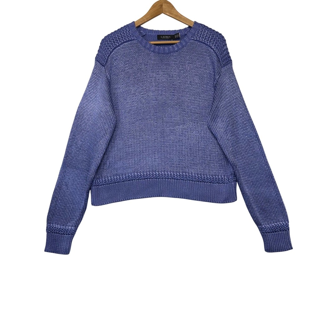 Lauren Ralph Lauren Periwinkle Blue Textured Knit Crewneck Sweater XL Cotton Mix - Picture 2 of 8